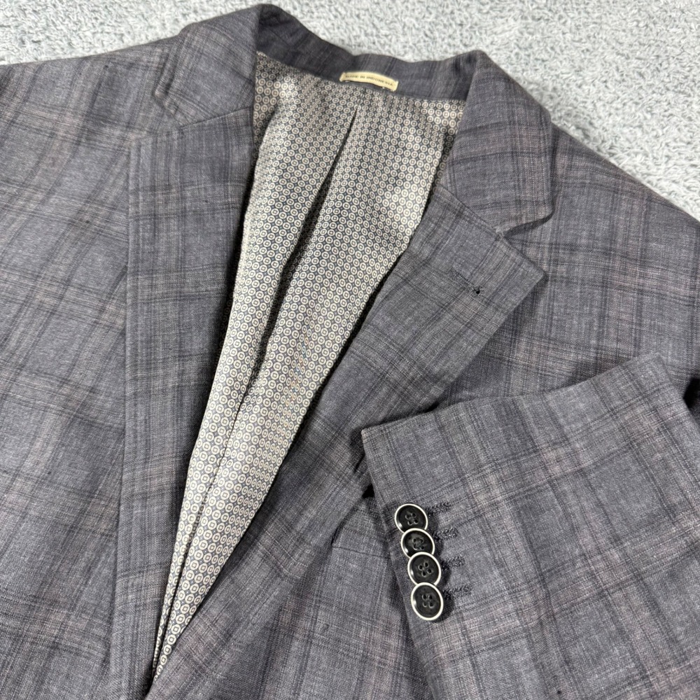 Joseph Abboud Blazer Mens 40R Plaid Windowpane 100% Linen Slim Fit Sport Coat
